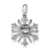 14k White Gold Real Diamond and Aquamarine Snowflake Pendant