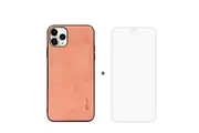 For iPhone 11 Pro Case Fabric Texture Orange & Tempered Glass Screen Protector