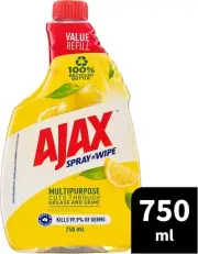 Ajax Spray n' Wipe Multi-Purpose Cleaner Refill, Value Pack 750mL, Lemon Citrus,