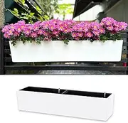 LaLaGreen Hanging Planter Boxes (1 Pack, 40") Large White Rectangular Window Flower Box with Bracket, Self Watering System Railing Planters for Outdoor Plant Container Deck Rail Fence Balcony Garden