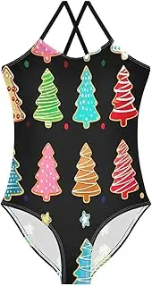 [RPLIFE] Girls Swimming Suits 3-10 Y Beach Swim Suits Kids, Cute Christmas Trees Cookies Black