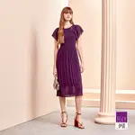 ILEY伊蕾 荷葉袖雪紡壓褶長洋裝(深紫色；M-XL)