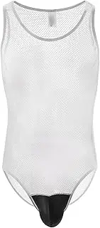 [JEShifangjiusu] Men'S Lace See-Through Bodysuits One Piece Sheer Mesh Sissy Lingerie Jumpsuits Pouch Thong G-String Underwear