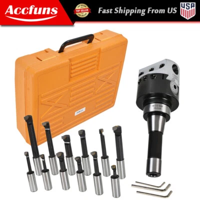 3" Boring Head With R8 Shank and 12Pcs 3/4" Carbide Boring Bar Set For Milling