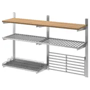 KUNGSFORS susp rail/shlf/dish dra/wll gr, stainless steel/ash