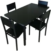 [Priceworth] Leichardt Dining Table and Dining Chairs Set, 1 Dining Table and 4 Dining Chairs, Living Room and Dining Room Furniture, Solid Wooden Construction, Metal Legs, Classic Black Finish