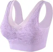 [Generic] Sports Bra Light Support Women Soft Breathable Condensed Underwear Comfortable Inside Underwire Middle Aged Mom Sports Vest Nylon Bra Tan Bra
