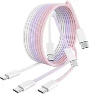 USB C to USB C Charging Cable Compatible for iPhone 16 15, 3 Pack 60W Type C Fast Charging Cable 6FT Braided iPhone 16 Charger Cord for iPhone 16/16 Plus/16 Pro/16 Pro Max/15/15 Pro/15 Pro Max, 6FT