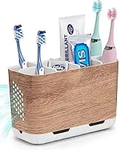 Richenda Toothbrush Holder with Adjustable Dividers,Toothbrush and Toothpaste Storage Organizer Caddy for Bathroom Countertop,Anti-Slip Electric Toothbrush Holders for Kids Family- Wood Grain