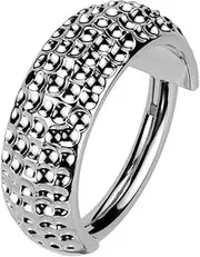 [Pierced Owl] 16GA ASTM F-136 Implant Grade Titanium Wide Hoop with Ball Cuts Hinged Segment Clicker Ring