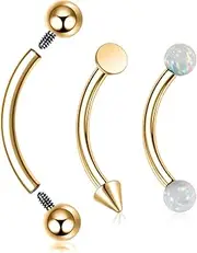[FUNLMO] 3pcs Eyebrow Piercing Jewelry G23 Titanium Vertical Labret Lip Jewelry Tragus Rook Daith Helix Piercing Jewelry Small Belly Button Ring 16G Curved Barbell 6/8/10/12mm