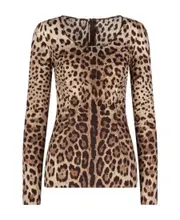 Dolce Gabbana Leopard Printed Charmeuse Top IT40,IT42,IT38 Brown