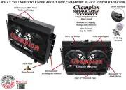 RC Champion 3 Row Black Finish Radiator,12" Fans for 1966-1968 Chevrolet Caprice