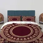 Duvet Cover Set King Size,3 Pieces Traditional Red Motif Golden Square Round