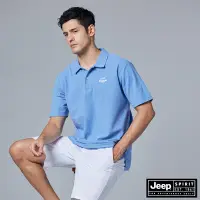 在飛比找Yahoo奇摩購物中心優惠-JEEP 男裝 品牌車頭燈刺繡涼感短袖POLO衫-藍色