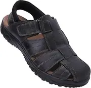 [Harssidanzar] Men's Sandals, Summer Genuine Leather Closed Toe Fisherman Outdoor Hiking Sports Shoes Wide Adjustable Waterproof Arch Support KM226EU