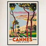 Galrie Elegant French Vintage Travel Poster Cannes Côte d'Azur Art Print, Black Frame, 70 x 100cm (28 x 40inch)