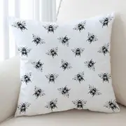 Black and White Bee Pattern Cushion Cover