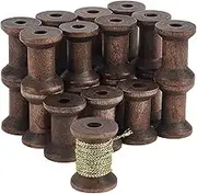 BENECREAT 30Pcs Antique Wooden Empty Spools, 1.18" Empty Thread Spools Wooden Ribbon Spools Bobbins for Wire Weaving Arts DIY Wood Projects, Coconut Brown