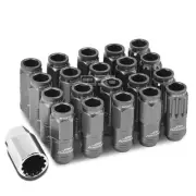 OPEN-END ALUMINUM GUN METAL 16 LUG+4 LOCK NUT+ADAPTER M12X1.5 21MM OD/50MM TALL