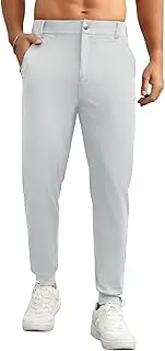 [QIXING] Men's Golf Trousers Slim Fit Stretch Smart Casual Office Pants Moisture-Wicking Joggers with 5 Pockets