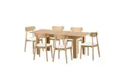 Oikiture 200cm Extendable Dining Table with 6x Dining Chairs PU Leather Natural