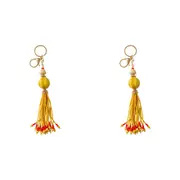 2x LVD Hanging Keyring Bag Hanger w/ Beads/Tassel Accessory 15.5cm Natural