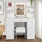 White Dressing Table Stool Set Vanity Makeup Mirror Desk LED Lights Makeup Table