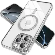 IAIYOXI Magnetic Clear Case for iPhone 7 with Full Camera Lens Protection,Compatible with MagSafe,Plating Soft TPU Phone Case,Anti-Scratch Shockproof Slim Cover for Women Gilrs Men - Sliver