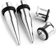 [PiercingJ] 4pcs 12G-00G Stainless Steel Tapers Stretcher + Ear Single-flared Tunnel Gauge Ear Stretching Kit