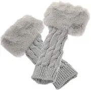 [SOESFOUFU] 1 Pair Half Finger Arm Sleeves Warm Winter Arm Warmers Comfortable Lightweight Knit Gloves for Cold Weather Grey
