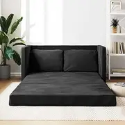 Floor Sofa Bed 2-in-1 Black 122x204x55 cm Velvet Home Sofa