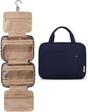 BAGSMART Toiletry Bag Travel Bag with Hanging Hook, Water-resistant Makeup Cosmetic Bag Travel Organizer for Accessories, Shampoo, Full-size Container, Toiletries, Blue, Large, Travel