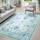 Machine Washable Rugs 5x7 Rug, Teal Boho Rugs for Bedroom Girls, Modern Soft