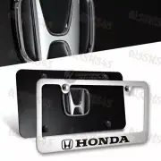 3D Honda Civic Accord Stainless Steel Front + Back License Plate Frame with Caps