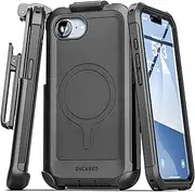 Encased Protective Case for iPhone 16e with Belt Clip (2025) Full-Body Case with Built-in Screen Protector and Phone Holster (Compatible with MagSafe) Black