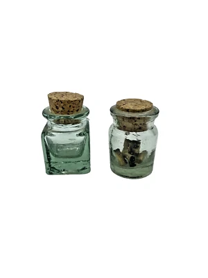Set of 2 Chunky Cork Top Mini Apothecary Jars Recycle Glass Set Two 1.5x2 Inch