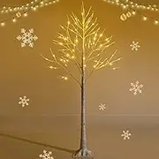 1.5/1.8 M Artificial White Birch Tree, Pre-lit Twig Birch Tree Designed for Holiday Festival, Christmas Decoration Tree w/ 72/96 Warm White LED Lights for Indoor Party Carnival Use (1.5M)