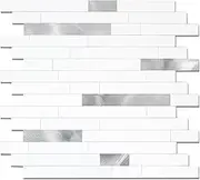 Yipscazo 1 Sheet Peel and Stick Stone Metal Tile Backsplash, Stick on Tiles for Backsplash Kitchen, Bathroom, Laundry Room, Camper, Fireplace (12'' X 12'', Bright White Metal)