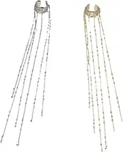 [zaoalife] 2Pcs Vintage C-shaped Tassel Long Ear Clip, Geometric Without Piercing Ear Clips Ear Bone Clip Ear Line Jewelry, Zinc, No Gemstone