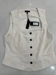 Rag & Bone Mariana Ivory Twill Vest Size 12 NWT Textured Sleeveless Casual Chic