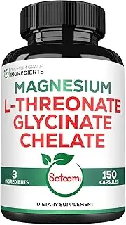 SATOOMI 3in1 1200mg Magnesium L-Threonate Supplement with Magnesium Glycinate & Magnesium Chelate - 150 Vegan Capsules