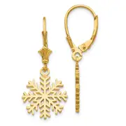 14k Yellow Gold Snowflake Leverback Earrings