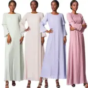 Chiffon Pleated Abaya Muslim Women Maxi Dress Dubai Kaftan Caftan Arab Gown Robe
