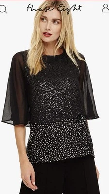 Phase Eight Black Ivory Liona Sequin Cape Blouse Size UK 8 US 4