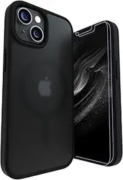 LUNOVATE Case for iPhone 14/13, [Anti-Yellow] Magnetic Clear Case with 2 Screen Protectors, Scratch-Resistant Transparent PC Back, Colourful Shockproof for iPhone 14, iPhone 13 - Matte Black
