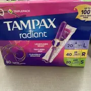 Tampax Radiant Tampons Trio Pack, Light/Regular/Super, Unscented, 80 ct.