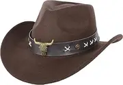 [Boarle] Cowboy Hat Wide Brim Tilted Edge Stylish Western Hat Ethnic Style Tibetan Felt Hat Vintage Wool Hat with Belt Design for Men and Women Classic Cowboy Hats for Women and Men Fashionable and Elegant