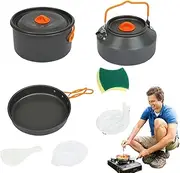 Camping Cookware Set | Portable Tea Pot and Pan for Travel | Camping Cookware Pot Fry Pan and Kettle Set for Outdoor Cooking and Picnic