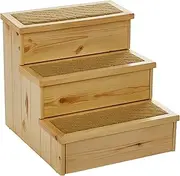 TRIXIE Indoor Wooden 3-Step Pet Stairs with Storage Compartments for Pet Toys, Natural